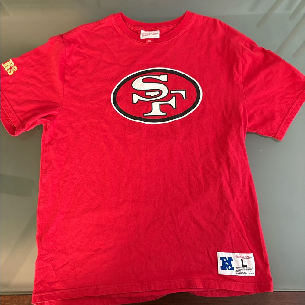SF 49ers Mitchell & Ness Red Tee with Blue & White Patch